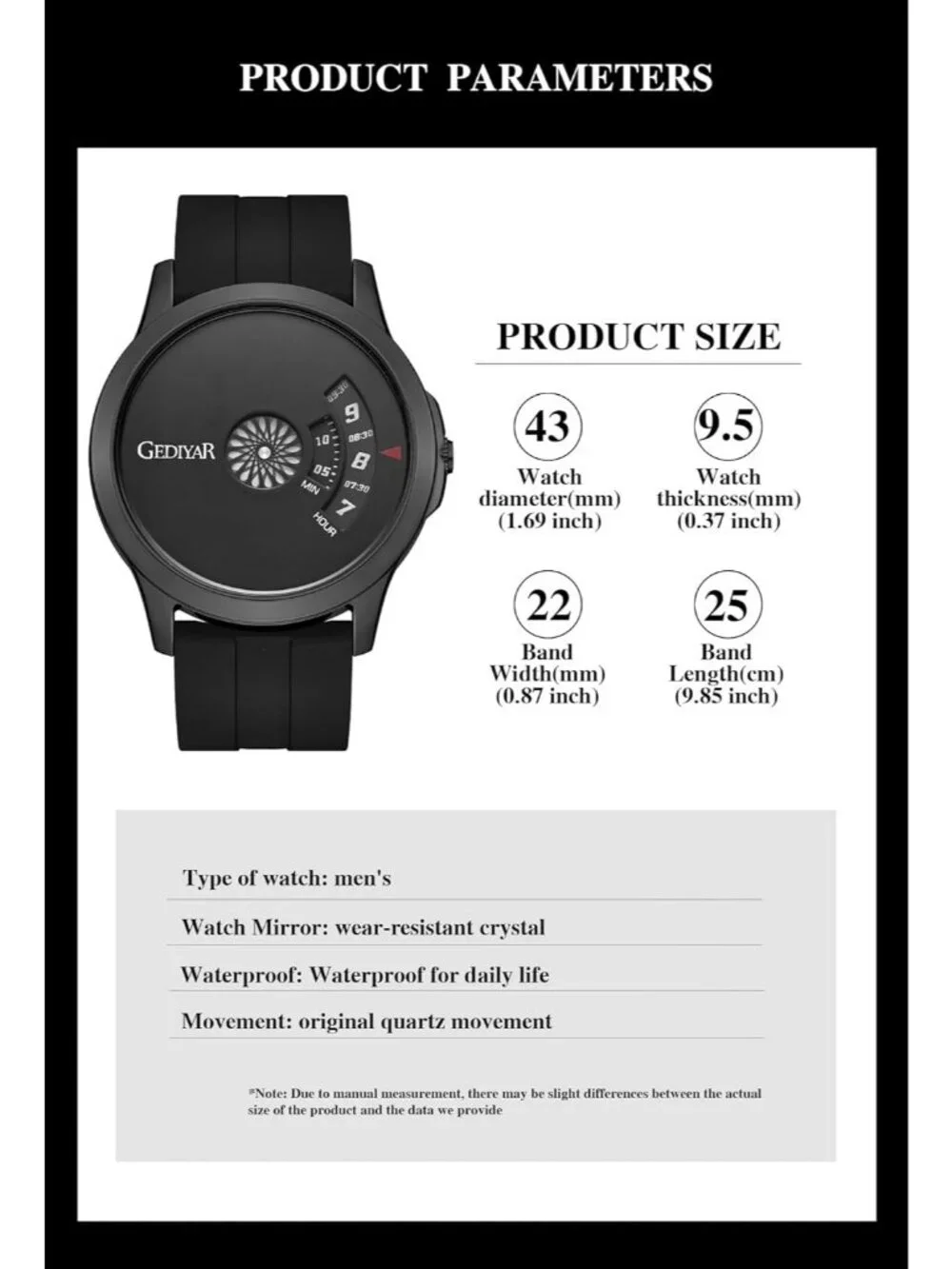Men's All Black Analog Quartz Design Fashion Waterproof Cool Unique Wrist Watch
